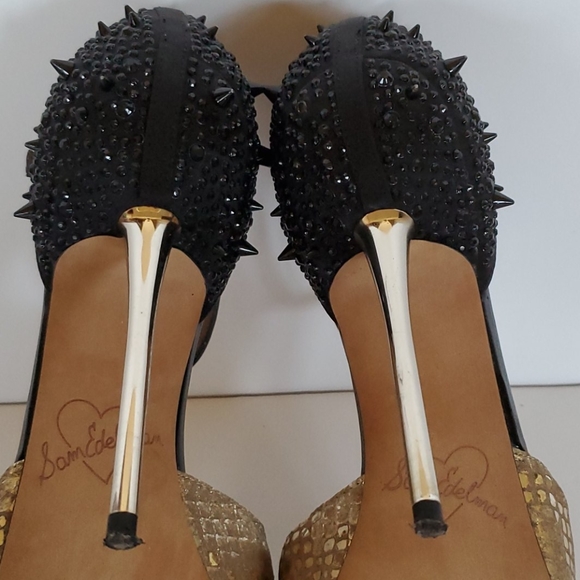 Sam Edamen 4" gold/black spike heels - Picture 6 of 8